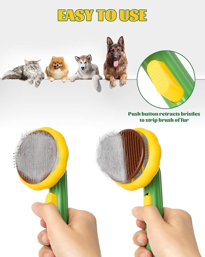 Cat Slicker Brush, Self Cleaning Brush for Short or Long Haired Cats and Dogs, Pet Shedding and Grooming Tool for Remove Loose Hair, Fur, Undercoat, Mats, Tangled Hair, knots-Mewly Pet