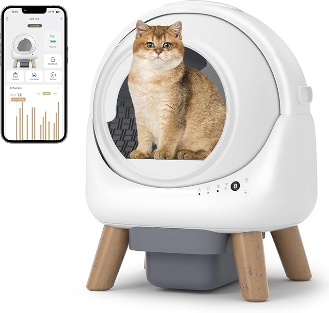 Self Cleaning Litter Box,Automatic Cat Litter Box for Multiple Cats,Robot with APP Control,Dual Safety Protection,Odor-Free Waste Disposal Includes Trash Bags,White-Mewly Pet