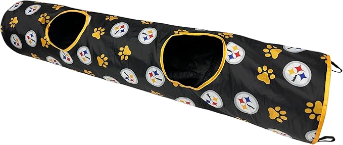 NFL Pittsburgh Steelers Cat Tunnel Tube Toy with Plush Football Catnip and Feathers Collapsible Tunnel for Cats to Play, Peek and Hide, Sporty & Fun Cat Tunnel Toy with Team Logo All-Over Design!-Mewly Pet