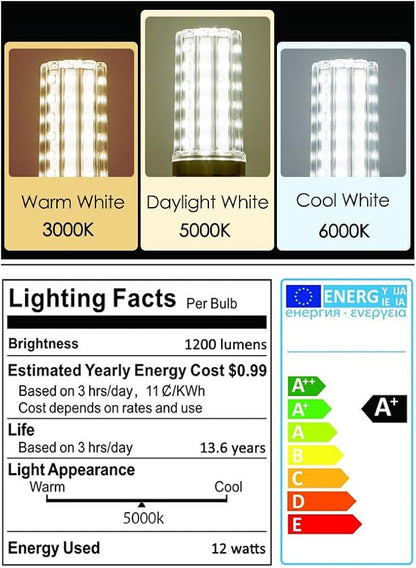 LED Light Bulb 100w Equivalent 1200 Lumen 5000K Cool Daylight White 12W Super Bright LED Bulb E26 Base Non-Dimmable Ceiling Fan Light Bulbs for Home Indoor LED Corn Light Bulb Pack of 4
