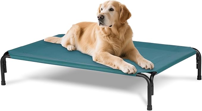 Elevated Dog Bed for Outdoor, Extra Large Raised Dog Cot with Washable Mesh, Cooling Pet Cot Chew Proof for Outside Camping, 47 inch Green-Mewly Pet