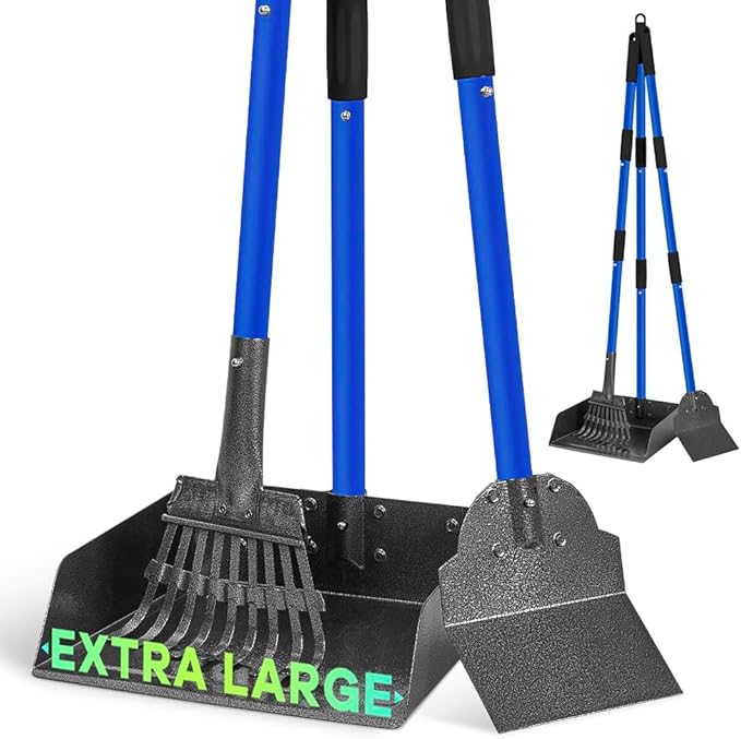 Larger Pooper Scooper Dog Pooper Scooper for Large Medium Small Dogs Heavy Duty Stainless Steel No Bending with Rake & Shovel & Extra Large Tray for Yard-Mewly Pet