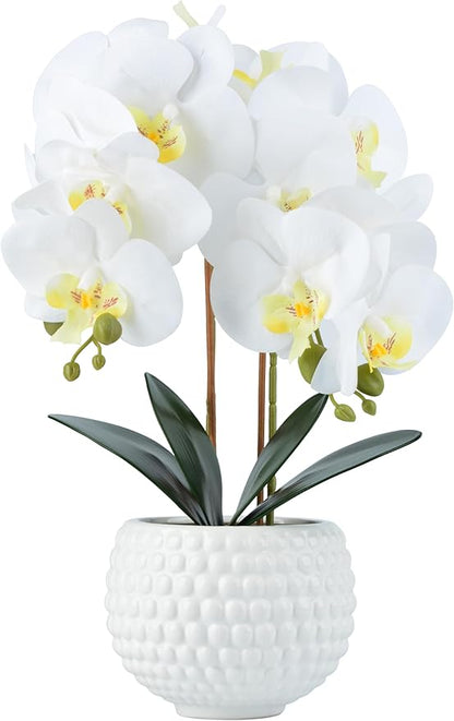 Large Artificial Orchids with Ceramic Pot, Faux Orchids for Living Room, Bathroom, Kitchen, Home, Hotel Indoor Decor (17'' White)