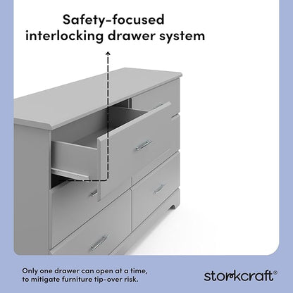 Storkcraft Brookside 6-Drawer Dresser (Pebble Gray) – GREENGUARD Gold Certified, Gray Dresser for Bedroom, Kids & Nursery Storage Chest, Safety Interlocking Drawers, Pre-Installed Tracks, Kids Chest