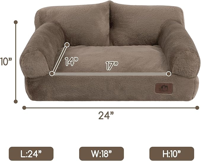 Hollypet Fluffy Plush Pet Sofa Soft Calming Pet Sofa Beds for Medium Small Cats and Dogs, Dark Brown-Mewly Pet