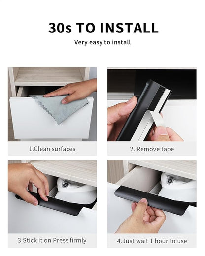 5 Pack 8 inch self Adhesive Cabinet pulls Adhesive Cabinet Handles Drawer pulls Black Stick on Handles for Finger pulls for cabinets Concealed Edge Pull Seam Flat Pull