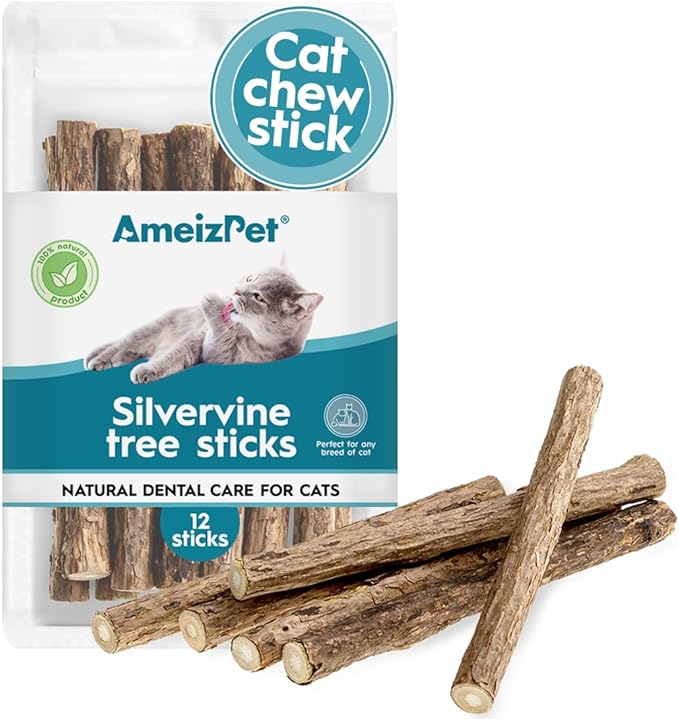 Catnip Sticks for Cats, Cat Dental Chew Sticks - Natural Matatabi Cats Dental Care, Silvervine Cat Teeth Cleaning (12 pcs)-Mewly Pet