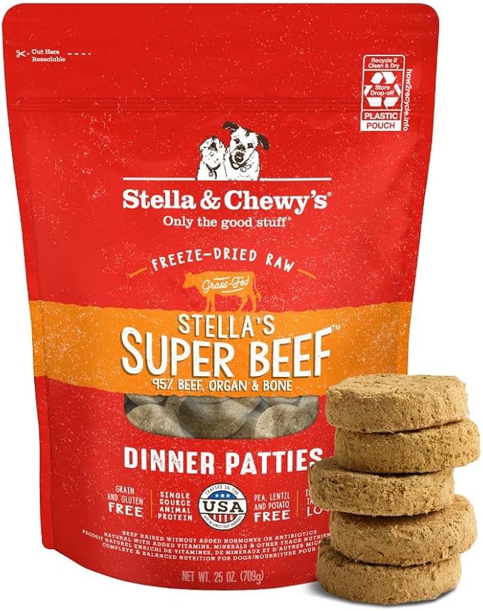 Stella & Chewy's Freeze-Dried Raw Dinner Patties - Beef Recipe - High Protein Grain-Free Puppy & Dog Food - Perfect For Picky Eaters - 25 oz-Mewly Pet