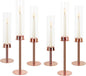 Hurricane Candle Holders Set of 6 Metal Candlestick Holder for Glass Taper Tall Candle Holders with Crystal Chimney Tube Candles Stands for Home Decor, Christmas, Dinning (6, Rose Gold)