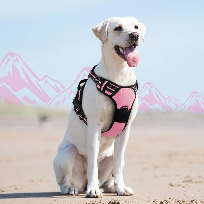 Eagloo Dog Harness for Large Dogs, No Pull Service Vest with Reflective Strips and Control Handle, Adjustable and Comfortable for Walking, No Choke Pet Harness with 2 Metal Rings, Pink, L-Mewly Pet
