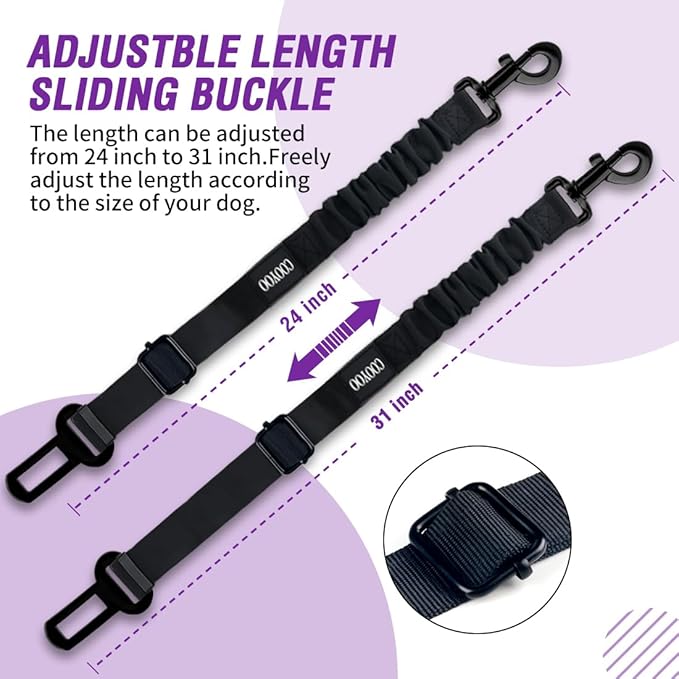 COOYOO Dog Seat Belt,3 Piece Set Retractable Dog Car Harness Adjustable for Vehicle Nylon Pet Safety Heavy Duty & Elastic-Mewly Pet