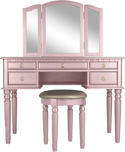 BOBKONA PDEX- Croix Collection Vanity Set With Stool, Rose Gold