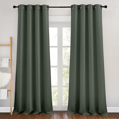 NICETOWN Dark Mallard Room Darkening 102 inch Curtains, Grommet Thermal Curtains Weighted Window Treatments for Living Room/Farmhouse, W46 x L102, 2 Panels