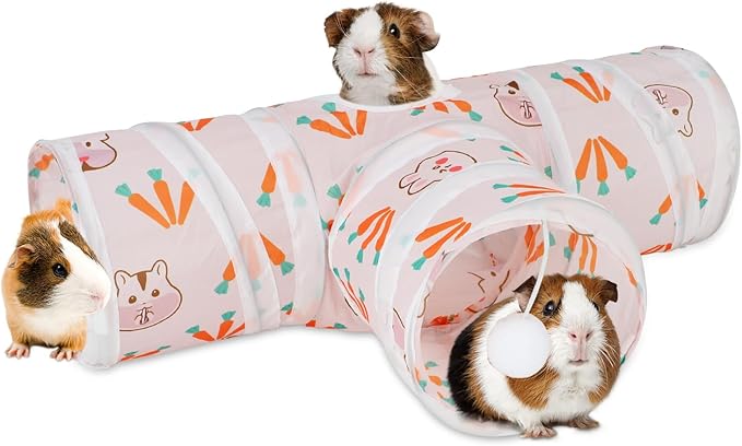 Rypet Guinea Pig Tunnel 3 Way Collapsible Small Pet Tunnels and Tubes with Interactive Ball for Baby Rabbit Ferret Hamster Chinchilla Hedgehog Hiding and Resting-White-Mewly Pet