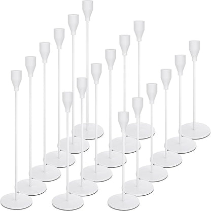 Set of 18 Tall Candlestick Holders Thin Metal Taper Candle Holders for Table Centerpiece Modern Decorative Pillar Candle Sticks Stand for Home Wedding Christmas Decoration(White)