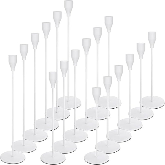 Set of 18 Tall Candlestick Holders Thin Metal Taper Candle Holders for Table Centerpiece Modern Decorative Pillar Candle Sticks Stand for Home Wedding Christmas Decoration(White)