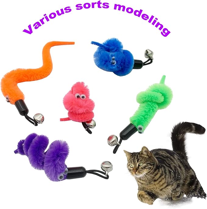 Cat Worm Toy Refills, 20 Pieces Cat Wand Attachments Worms Toy for Indoor Cats (B)-Mewly Pet
