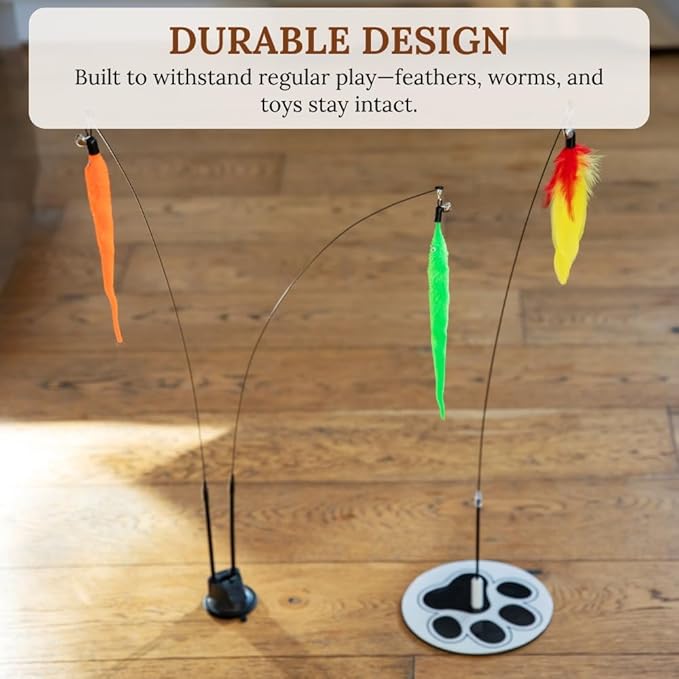 Suction Cup Cat Toys for Indoor Cats Interactive Suction Cup Cat Wand Toy Feather Teaser for Indoor Cats & Kittens Multi Surface Base for Hands Free Play-Mewly Pet