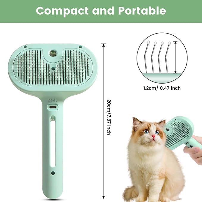 3 in 1 Cat Steam Brush, Pet Spray Hair Removal Comb for Shedding & Grooming, Water Brush for Cats Dogs Small Animals Long Short Haired with One-Click Release Button(Green)-Mewly Pet