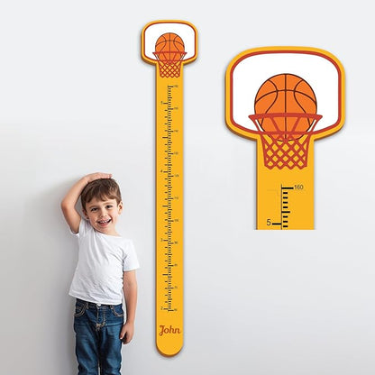 Personalized Growth Chart for Wall, Wooden Height Chart for Kids, Cute Height Measurement for Child/Girls/Boys, Baby and Toddler's Playroom/Kid's Room/Nursery Decor, Basketball