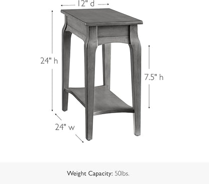 Stratus Solid Wood Narrow Side End Table with Shelf, Smoke Gray, Perfect for Living Rooms, Bedrooms, and Small Spaces – Leick Home, 22005-GR