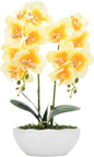 Large Artificial Potted Orchid Plant, Silk Flower Arrangement with Ceramics Vase, Yellow