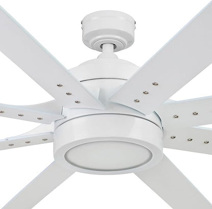 Honeywell Ceiling Fans Xerxes Modern 62 Inch Ceiling Fan with Light, Remote Control Fan, LED Indoor Fan with 8 Blades, White and Gray Wash Blade Finish Options, White (51628-01)