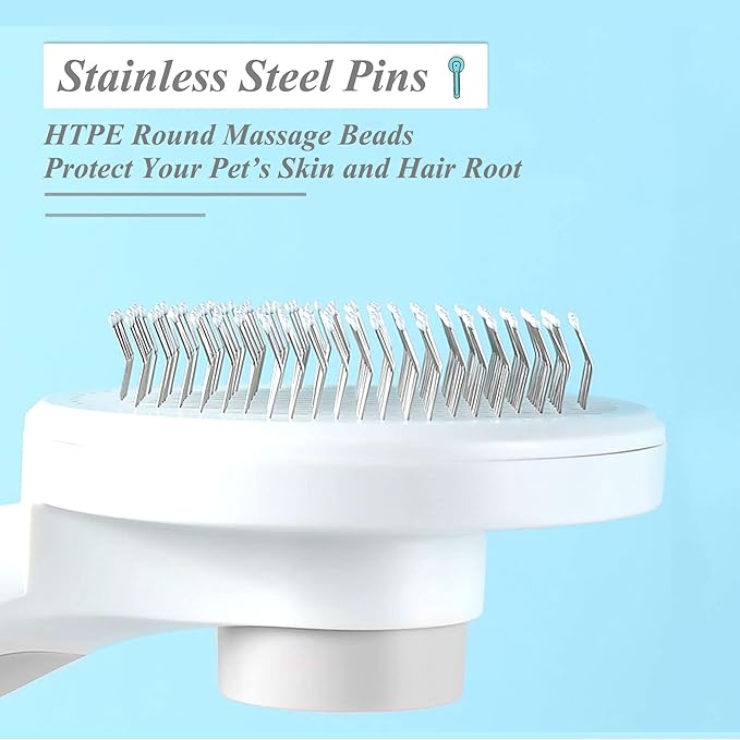 Self Cleaning Slicker Brush for Dogs and Cats, Pet Grooming Hair Brush, Removes Undercoat, Loose Hair, Mats, Tangles, and Dirt, Massages All Hair Types, Gray-Mewly Pet