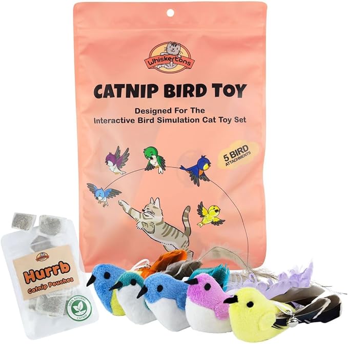 Interactive Catnip Bird Toy Set (5 Replacement Catnip Birds)-Mewly Pet