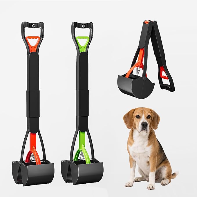 2 Pack 32 Inch Foldable Dog Pooper Scooper,Dog Poop Pick Up Tool for Large&Small Dogs,Sturdy & Light Weight,Easy to Carry and Clean-Mewly Pet
