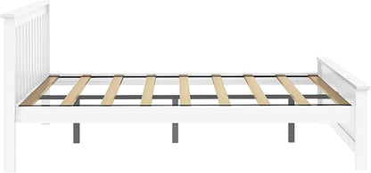 Max & Lily Queen Bed Frame with Slatted Headboard, Solid Wood Platform Bed for Kids, No Box Spring Needed, Easy Assembly, White