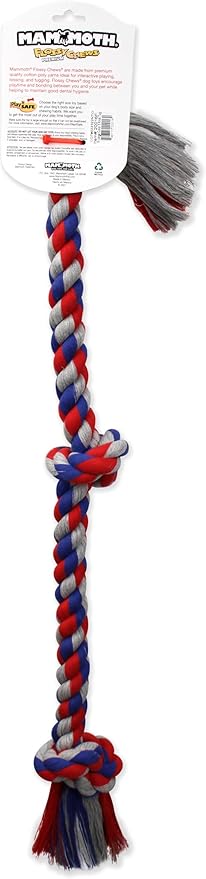 Mammoth Flossy Chews Assorted Color Rope, Premium Cotton-Poly 3 Knot Tug Dog , X-Large-Mewly Pet