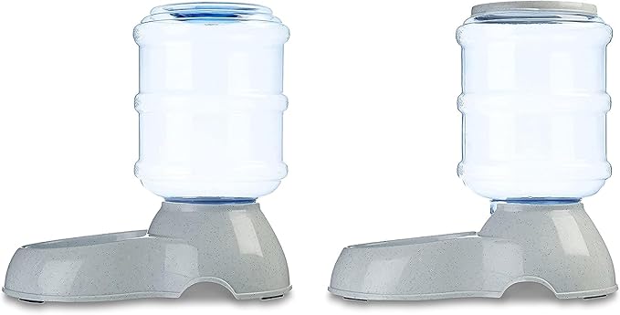Amazon Basics Automatic Dog Cat Water Dispenser Gravity Feeder Set, Pack of 2, Small, 6-Pound Food Capacity, 1-Gallon, Gray-Mewly Pet