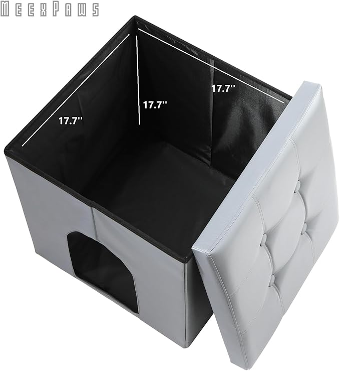 MEEXPAWS Cat Litter Box Enclosure Furniture Hidden, Cat Washroom Bench Storage Cabinet Small 19.7'' x 19.7'' x 19.7''| Dog Proof | Waterproof Inside | Easy Clean | Easy Assembly | Odor Control(Grey)-Mewly Pet