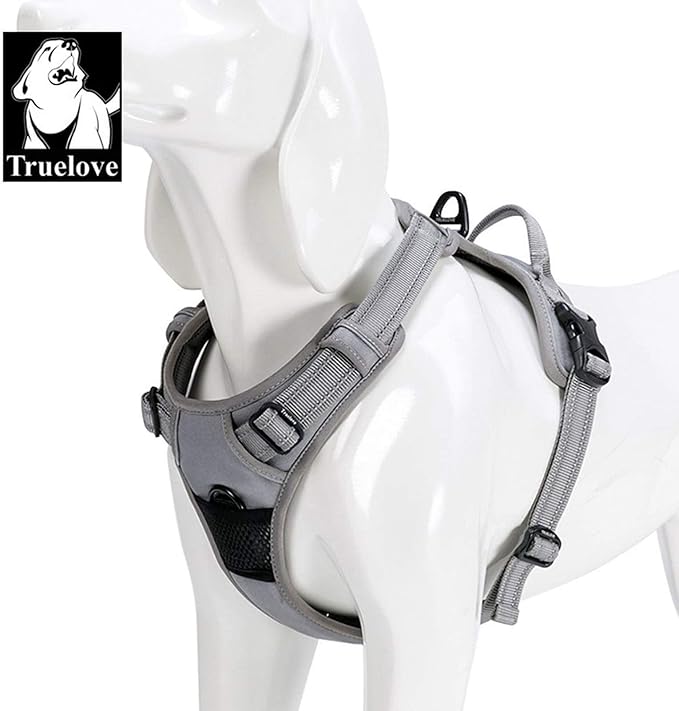 TRUE LOVE Adjustable No-Pull Dog Harness Reflective Pup Vest Harnesses Comfortable Control Brilliant Colors Truelove TLH5651(Gray,L)-Mewly Pet