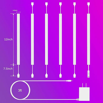 6 Pcs RGB Under Cabinet Lights Kit, Smart App and Remote Control Under Cabinet Lighting, Dimmable Under Counter Lights for Kitchen, Plug in LED Lights Bar for Cabinet, Counter, Workbench, Desk