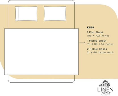 Linen Home 100% Cotton Percale Sheets King Size, Ivory, Deep Pocket, 4 Pieces Set - 1 Flat, 1 Deep Pocket Fitted Sheet and 2 Pillowcases, Crisp Cool and Strong Bed Linen