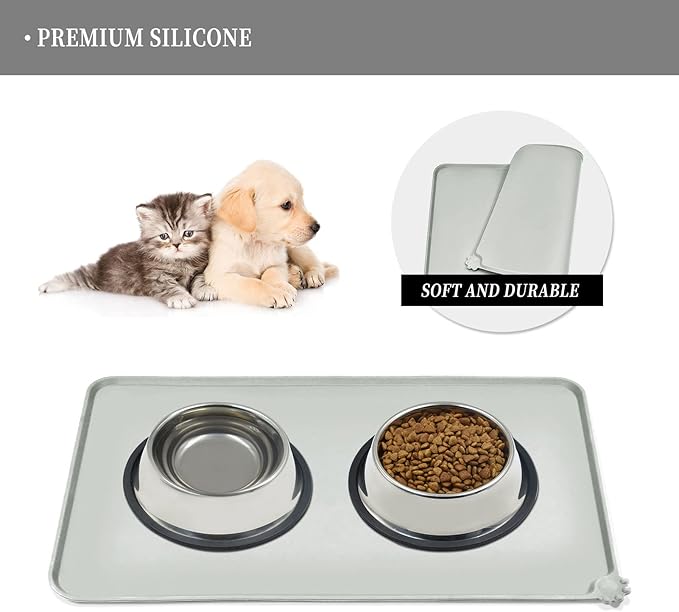 Waterproof Pet Feeding Mat with High Raised Edges, Heavier and Thicker Placemats for Cat Dog Water Bowl with BPA Free, Dogs Cats Food Mats for Messy Drinkers to Prevent Spill and Protect Floors-Mewly Pet