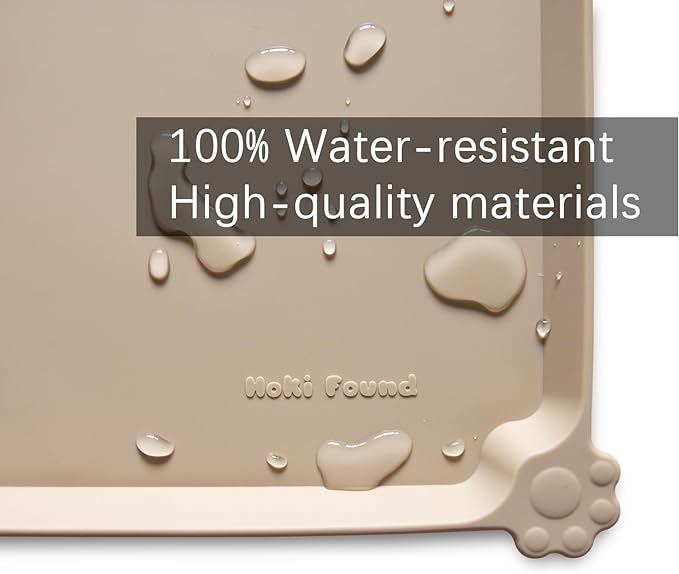 Hoki Found L Silicone Non Slip Pet Dog Cat Bowl Mats - Placemat - Feeding Mat - Waterproof - For Carpet - Tan-Mewly Pet