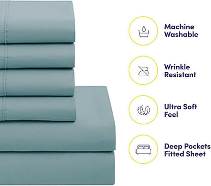 Sweet Home Collection 5 Piece Comforter Set Bag Solid Color All Season Soft Down Alternative Blanket & Luxurious Microfiber Bed Sheets, Misty Blue, Twin