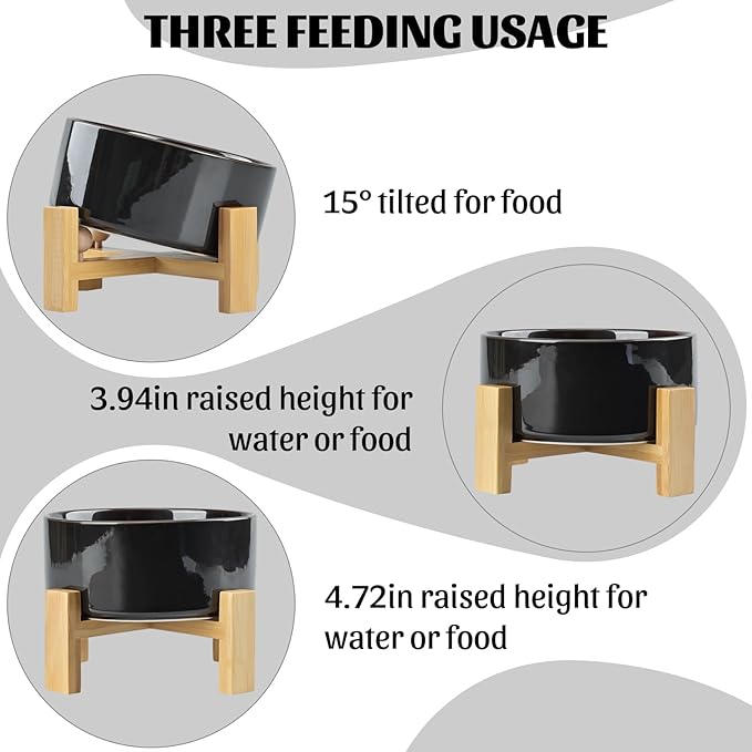 SPUNKYJUNKY 15° Slanted Ceramic Dog and Cat Bowl with Wooden Stand, Tilted Bulldog Food and Water Bowl No Slip Non-Spill for Cats Medium Dogs Big Face Pets 28.7 OZ (3.6 Cups, Starry Blue)-Mewly Pet