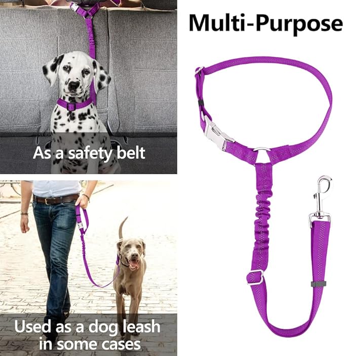 Plutus Pet Dog Seat Belt for Car Headrest, Reflective and Adjustable Restraint with Elastic Bungee for Safety, Vehicle Seatbelt Harness for Small Medium Large Dogs and Cats-Mewly Pet