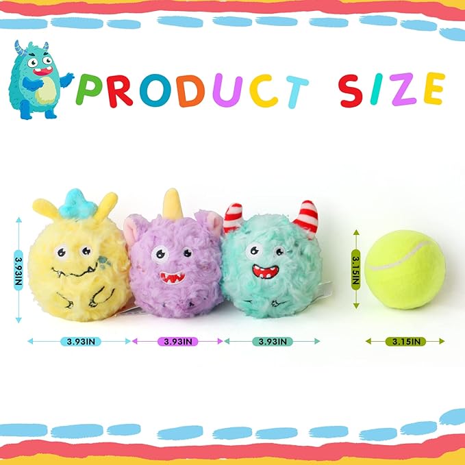 DKING 3Pack Squeaky Dog Balls,2 in1 Funny Puppy Ball Toys,Birthday Dog Toy for Small Medium Dogs (Monster Ball)-Mewly Pet