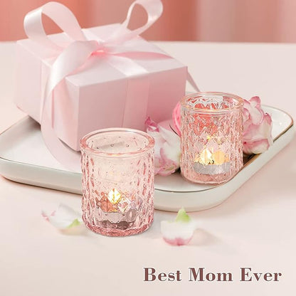 12pcs Pink Votive Candle Holders, Tealight Candle Holder for Valentine's Day, Baby Shower Decorations for Girl, Glass Candle Holder for Wedding Centerpieces, Bridal Shower, Party Decorations