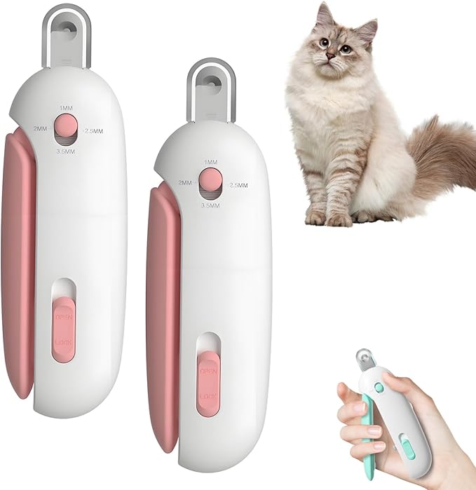 Celery Pets Nail Clippers, Adjustable Claw Clippers for Cats, Round-Hole Trimmer with Dust Storage, Safe Pet Claw Clipper Grooming Tool, Adjustable Nail Cutter for Small Large Cat/Dog (2*Pink)-Mewly Pet
