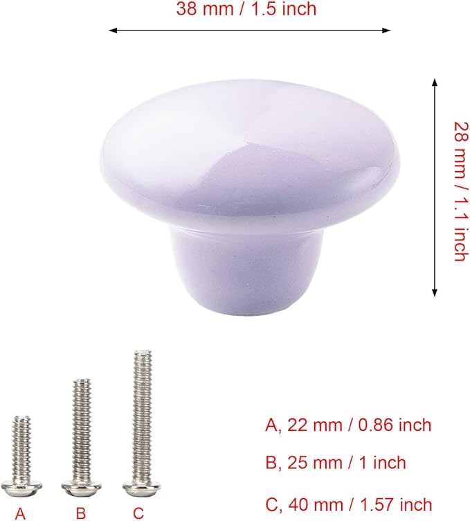 HUAMULAN 15PCS Glossy Ceramic Knobs Button Round Mushroom Cabinet Dresser Vintage Pulls Door Handles Cupboard Wardrobe Drawer, Dia. 1.5 inch 38mm, Light Purple