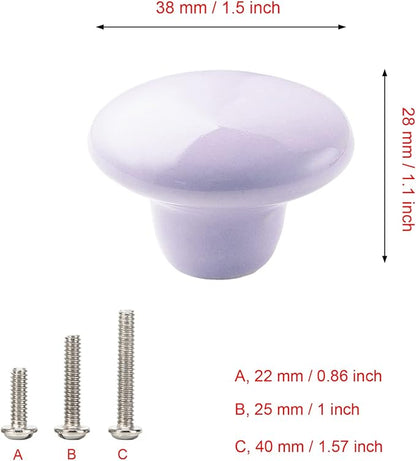 HUAMULAN 15PCS Glossy Ceramic Knobs Button Round Mushroom Cabinet Dresser Vintage Pulls Door Handles Cupboard Wardrobe Drawer, Dia. 1.5 inch 38mm, Light Purple