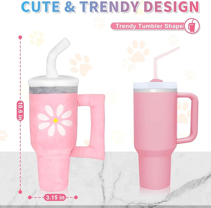 Squeaky Dog Toy - Crinkle Pup Cup Tumbler Plush Dog Toy with Cute Daisy Design for Small Medium Breeds, Funny Interactive Puppy Birthday Gift (Pink)-Mewly Pet