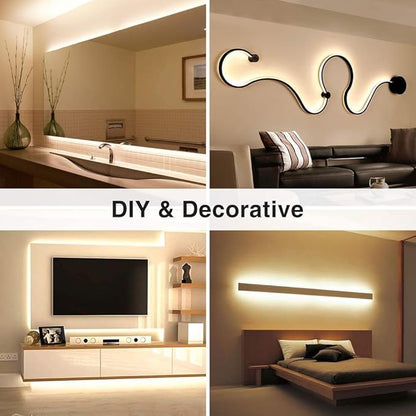 Lamomo LED Neon Rope Lights, 16.4ft/5m Warm White Light Strip 0.39in/Cut, 12V Flexible Waterproof Silicone Neon Sign for Kitchen Bedroom Indoor Outdoor Decoration（Power Adapter not Included）