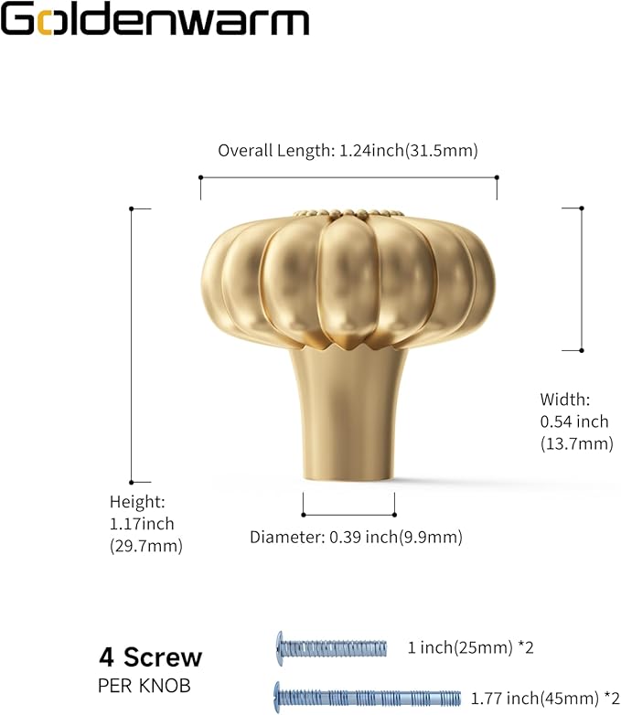 goldenwarm 12 Pack Gold Dresser Knobs for Drawer Knob for Cabinet Pulls Hardware Handle Brushed Brass Vintage Luxury Pull